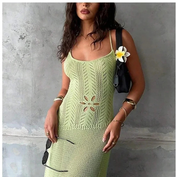 Solid Color Backless Halter Knitted Sweater Dress For Vacation - Picture 1 of 4